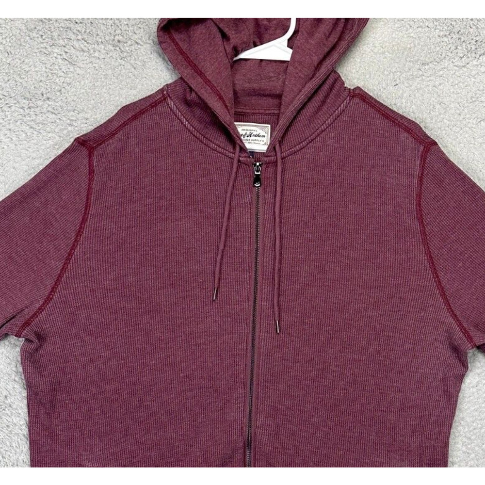 Flag Anthem Sweater Adult Large Maroon Thermal Waffle‎ Knit Full Zip Hoodie Mens
